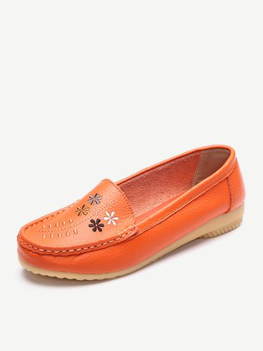 Flower Embroidery Leather Soft Comfortable Casual Slip On Flat Shoes - Newchic - Modalova
