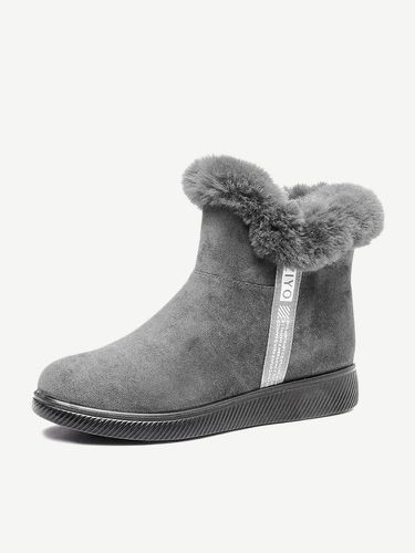 Women Winter Warm Plush Lining Suede Zipper Flat Ankle Boots - Newchic - Modalova