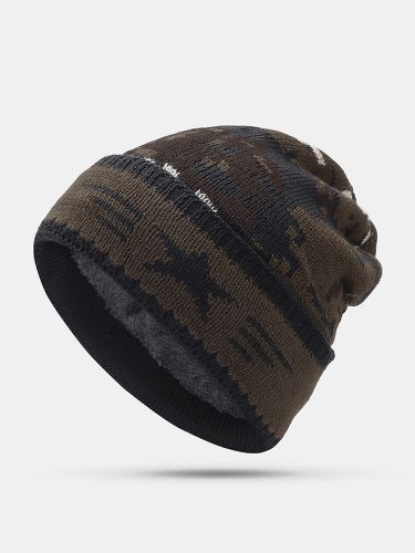 Mens Camouflage Wool Plush Beanie Hat Vintage Good Elastic Vintage Warm Winter Caps - Newchic - Modalova