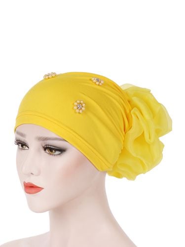 Women Pan Flower Hat Oversized With Flower Headscarf Beanies Hat Solid Color Beaded Cotton Cap - Newchic - Modalova