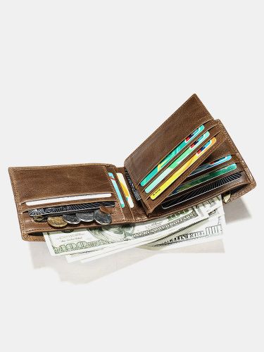 Men Genuine Leather Anti-theft Multi-slot Retro Coin Purse Foldable Card Holder Wallet - Newchic - Modalova