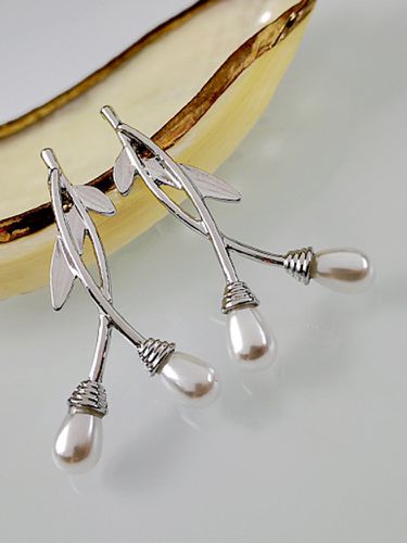 Vintage Gold Plated Earrings Symmetry Tree Leaf Pearl Pendant Earrings - Newchic - Modalova