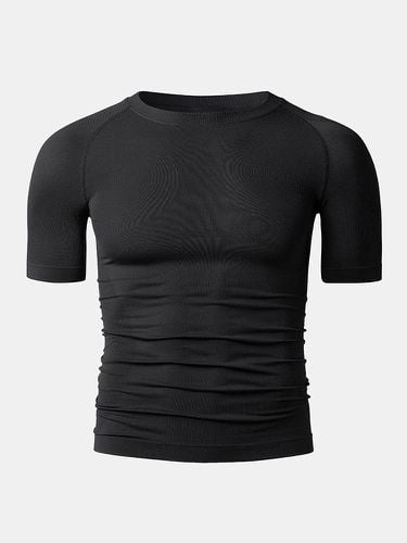 Men Stitching Compression Thermal Undershirt T-Shirt Breathable Elastic Breathable Workout Track Tops - Newchic - Modalova