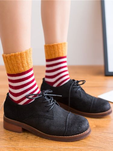 Winter Women Socks High Cuff Mouth Striped Wool Socks Casual Warm Thick Pile Heap Socks - Newchic - Modalova