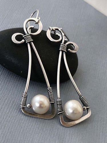 Vintage 925 Silver Plated Women Earrings Symmetry Bowknot Pearl Pendant Earrings - Newchic - Modalova