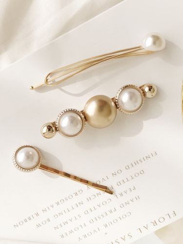Elegant Pearl One-Band Hair Clip Hair Bang Clip For Women Gold Alloy Hair Accessories - Newchic - Modalova