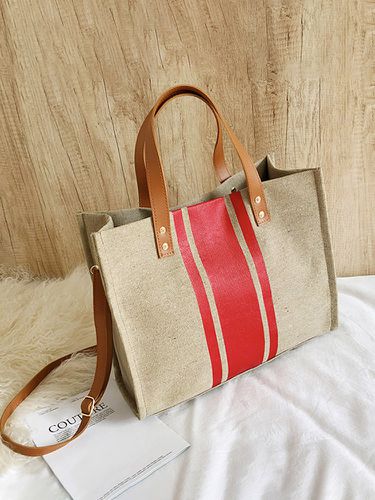 Women Canvas Stitching Color Tote Bag Handbag Shoulder Bag - Newchic - Modalova