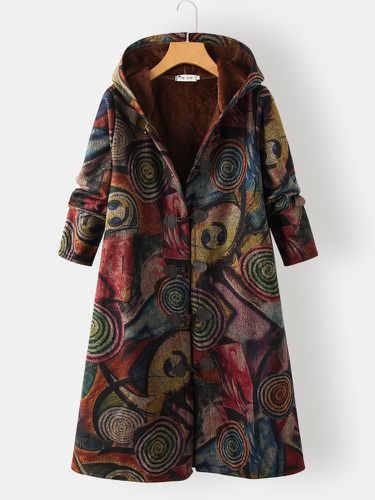 Vintage Printed Long Sleeve Hooded Coat For Women - Newchic - Modalova