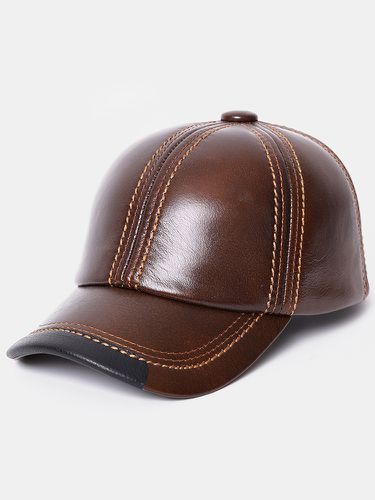 Men Vintage Genuine Leather Outdoor Baseball Cap Windproof Caps - Newchic - Modalova