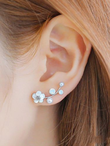 Vintage Flower Pearl Earrings Geometric Metal Rhinestone Leaves Earrings Chic Jewelry - Newchic - Modalova