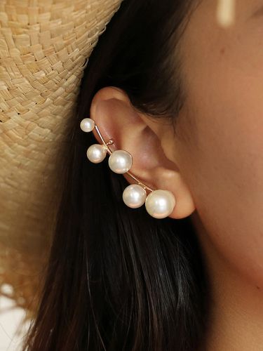 Vintage Geometric Pearl Stud Earrings Casual Metal Irregular Pearl Ear Clip Earrings - Newchic - Modalova