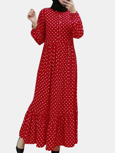Polka Dot Print Patchwork Long Sleeve Maxi Dress For Women - Newchic - Modalova