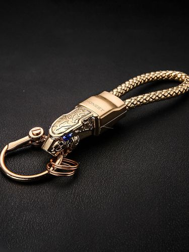 Fashion Rotatable Rhinestones Car Key Ring Holder Leopard Head Leather Keychain Unique Gift - Newchic - Modalova