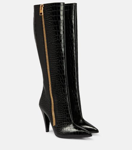 Croc-effect leather knee-high boots - Tom Ford - Modalova