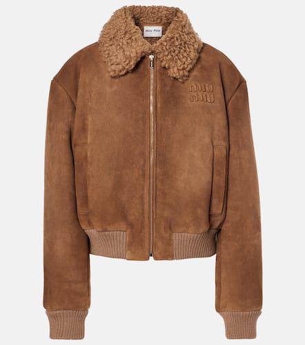 Cropped-Jacke aus Veloursleder mit Shearling - Miu Miu - Modalova