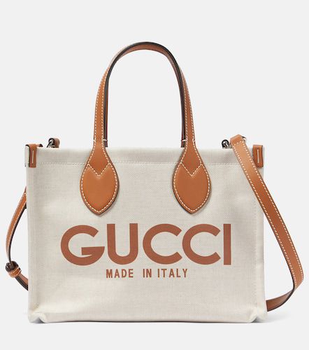 Mini logo leather-trimmed canvas tote bag - Gucci - Modalova