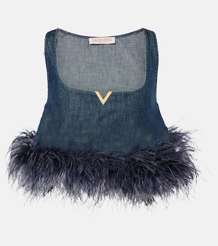 Bralette VGold aus Denim mit Federn - Valentino - Modalova