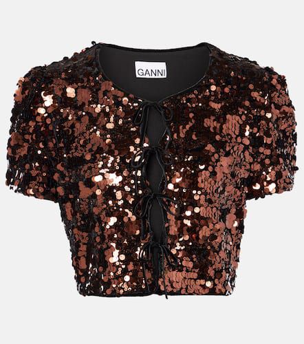 Sequined velvet-trimmed crop top - Ganni - Modalova