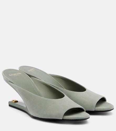Balmain Suede cutout wedge mules - Balmain - Modalova