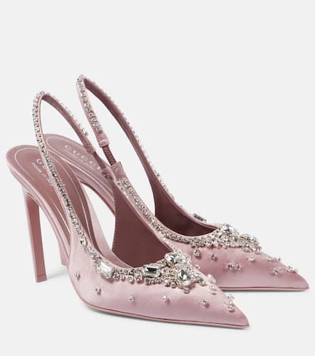 Pumps slingback in raso con cristalli - Gucci - Modalova