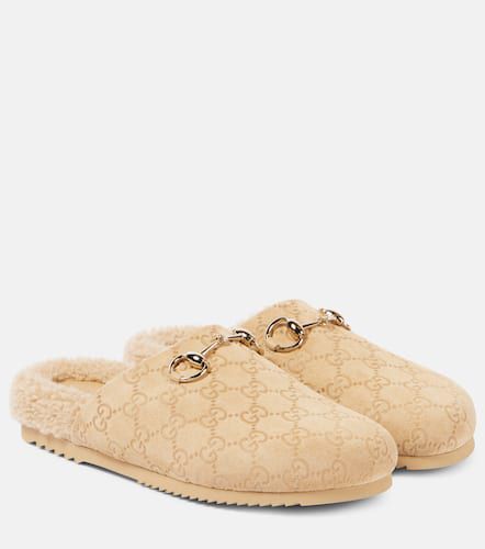 Horsebit GG shearling-lined suede mules - Gucci - Modalova