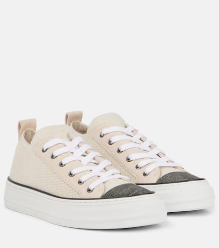 Monili suede-trimmed low-top sneakers - Brunello Cucinelli - Modalova