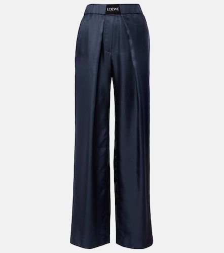 Pantaloni a gamba larga in seta con logo - Loewe - Modalova