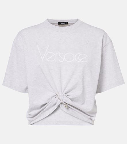 Re-Edition logo cotton crop top - Versace - Modalova