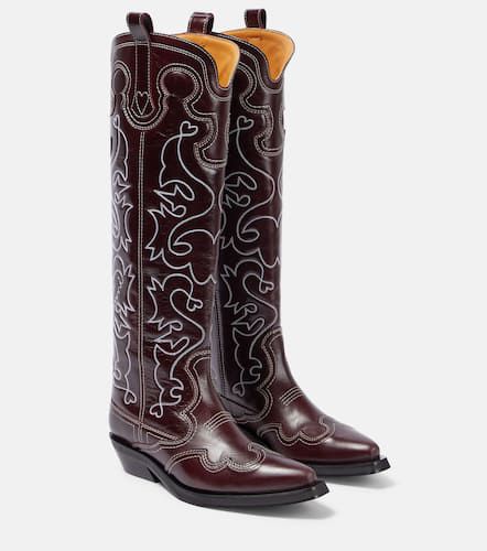 Embroidered leather cowboy boots - Ganni - Modalova