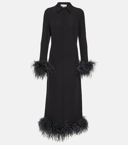 Feather-trimmed silk midi dress - Valentino - Modalova