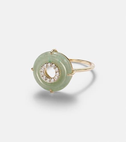 Kt gold ring with jade and diamonds - Mateo - Modalova