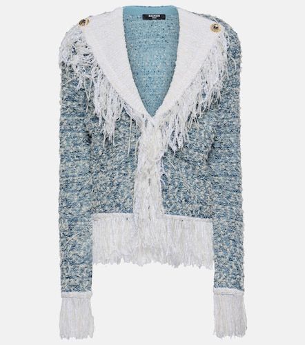 Giacca di jeans e tweed con frange - Balmain - Modalova