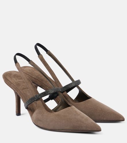 Pumps slingback in suede con monili - Brunello Cucinelli - Modalova