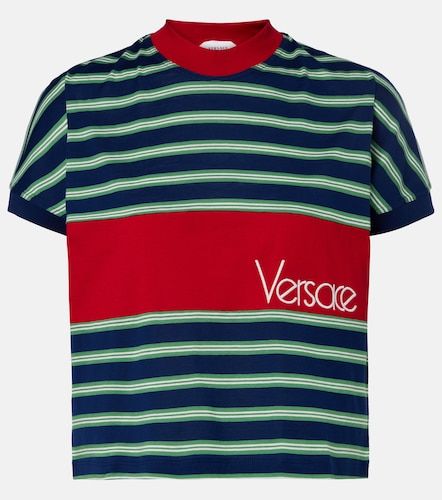 Camiseta de algodón a rayas bordada con logo - Versace - Modalova