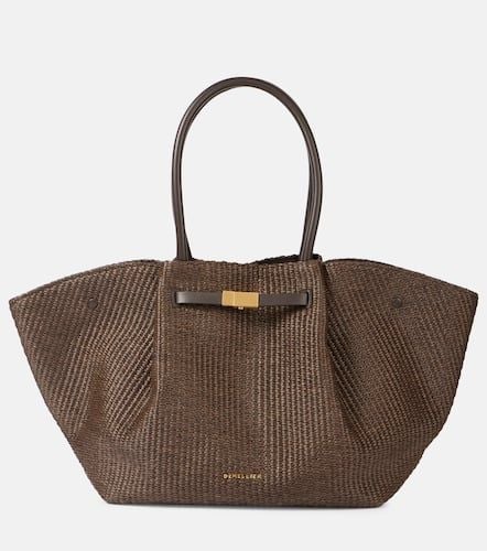 New York leather-trimmed raffia tote bag - DeMellier - Modalova