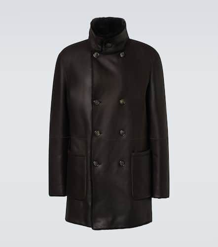 Reversible leather and shearling peacoat - Giorgio Armani - Modalova