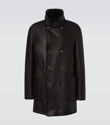 Reversible leather and shearling peacoat - Giorgio Armani - Modalova