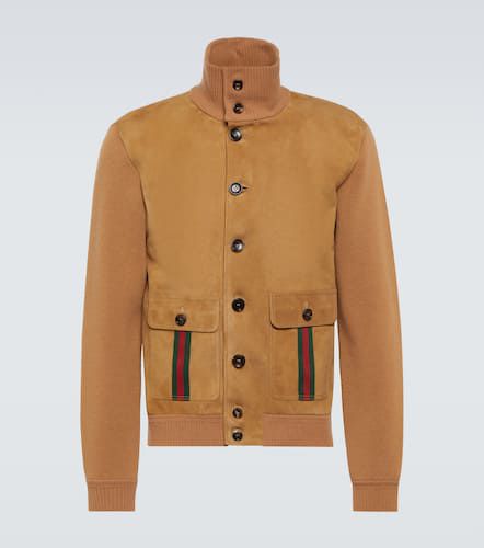 Web Stripe suede bomber jacket - Gucci - Modalova
