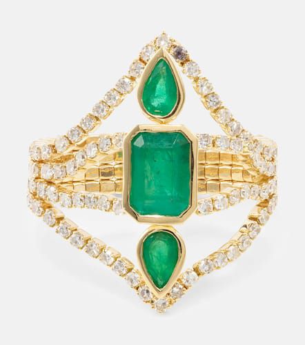 Anillo Delicate Deco de oro de 18 ct con esmeraldas y diamantes - Shay Jewelry - Modalova