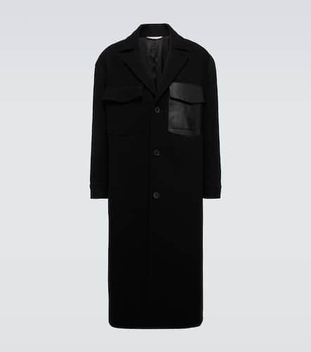 Leather-trimmed wool overcoat - Valentino - Modalova