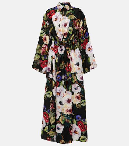 Floral silk satin shirt dress - Dolce&Gabbana - Modalova