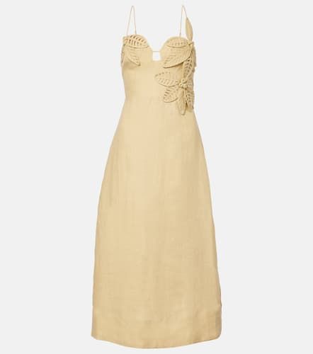 Sand floral-applique linen midi dress - Farm Rio - Modalova