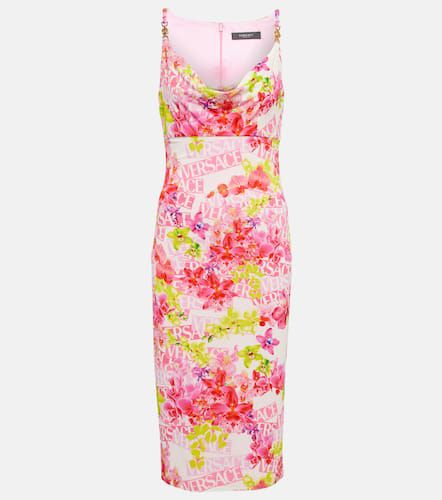 Vestido midi de crepé floral con logo - Versace - Modalova