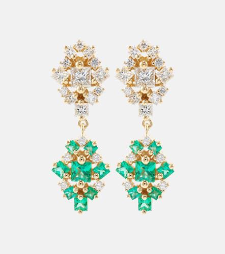 La Fantaisie 18kt gold drop earrings with diamonds and emeralds - Suzanne Kalan - Modalova