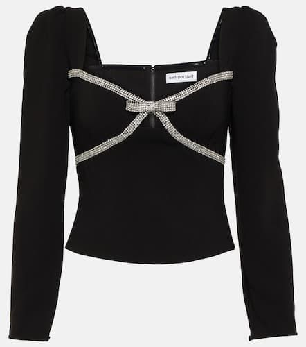 Bow embellished crêpe crop top - Self-Portrait - Modalova