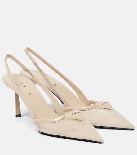 Logo leather-trimmed mesh slingback pumps - Prada - Modalova