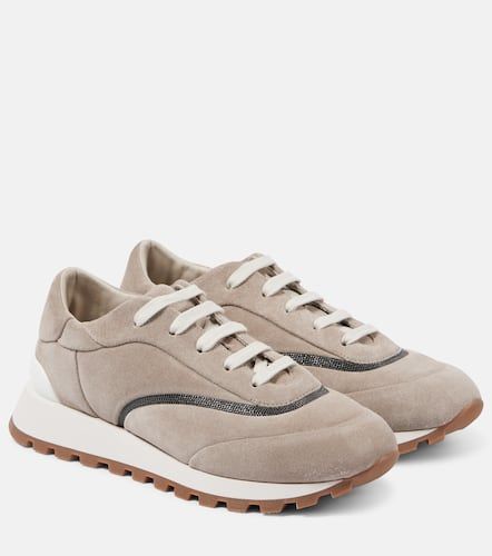 Sneakers in suede con monili - Brunello Cucinelli - Modalova