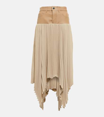 Pleated satin and leather midi skirt - Amiri - Modalova