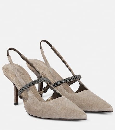 Pumps slingback in suede con monili - Brunello Cucinelli - Modalova