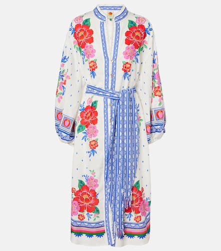 Floral embroidered linen-blend midi dress - Farm Rio - Modalova